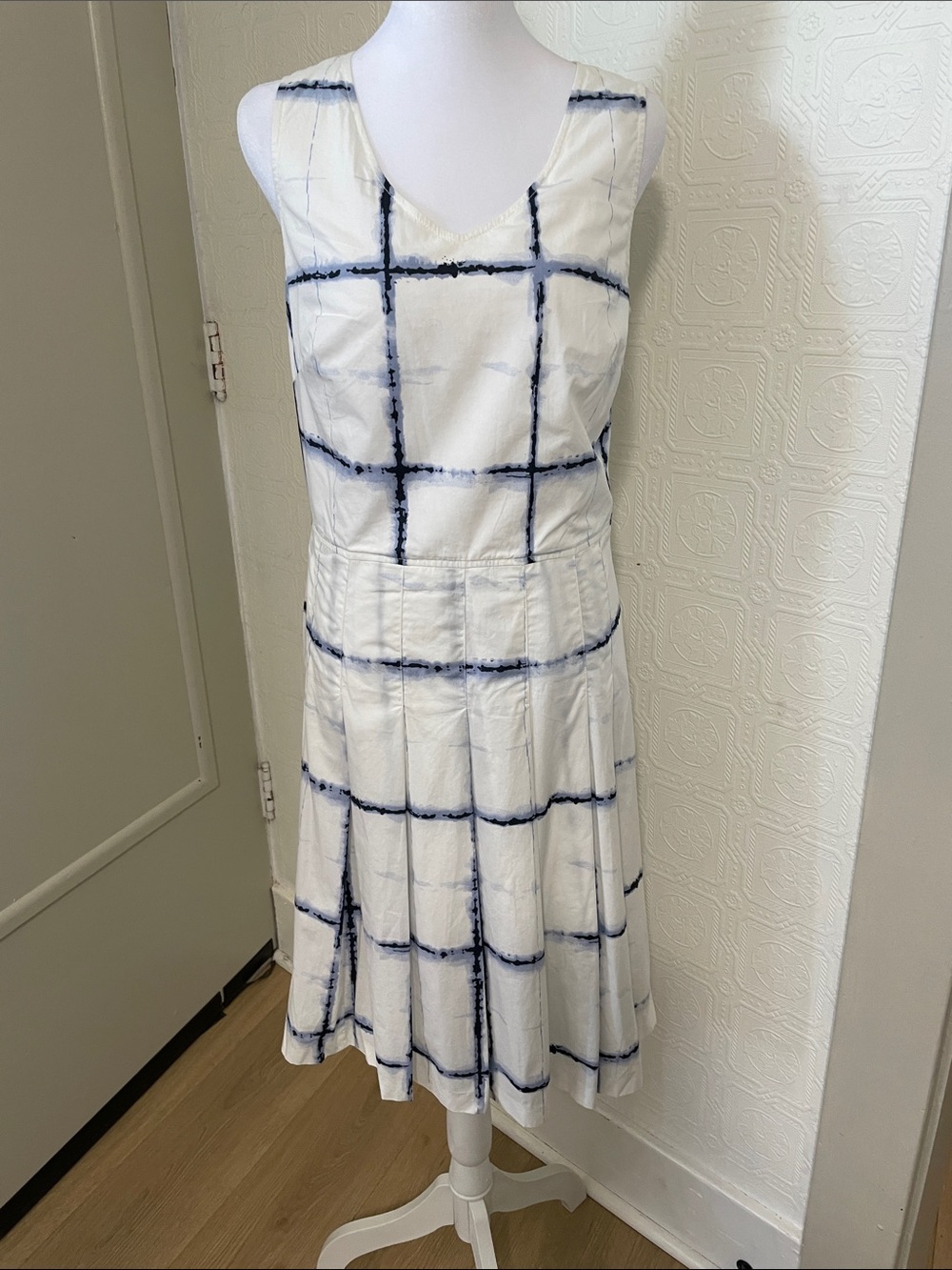 Pendleton White Midi Dress with Navy Grid Pattern